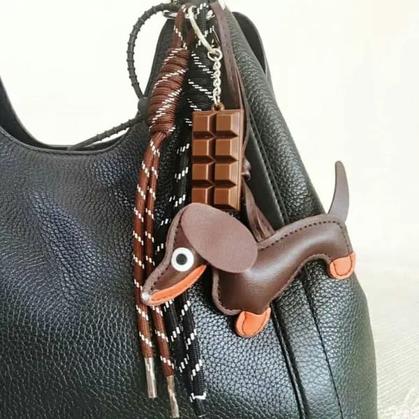 Dachshund Keychain Chocolate Charm Strap PU Bag Charm for Handbag Brun