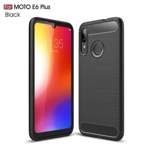 Motorola Moto E6 Plus Carbon Fiber Børstet TPU Cover - Sort Black
