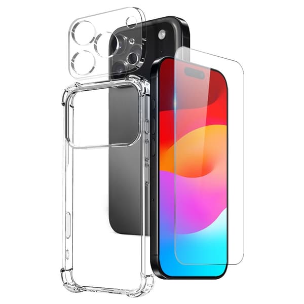 NORTHJO För iPhone 17 Pro TPU Skal + Härdat Glas + Lins Skydd Transparent