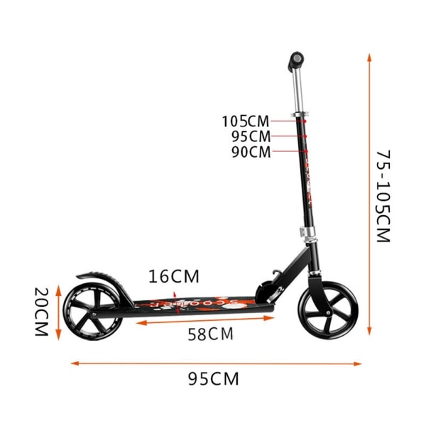 Hopfällbar skoter scooter aluminiumlegering Extra Bred 200 Kilo Svart