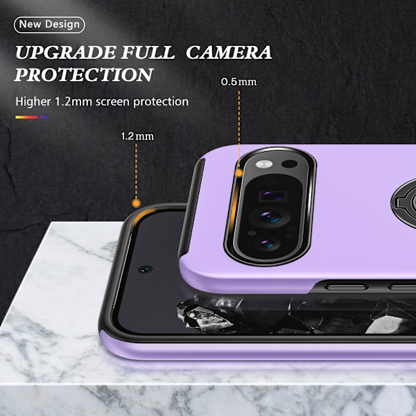 Till Pixel 9 / Pixel 9 Pro Hybrid skal med Finger Ring - Lila Lila