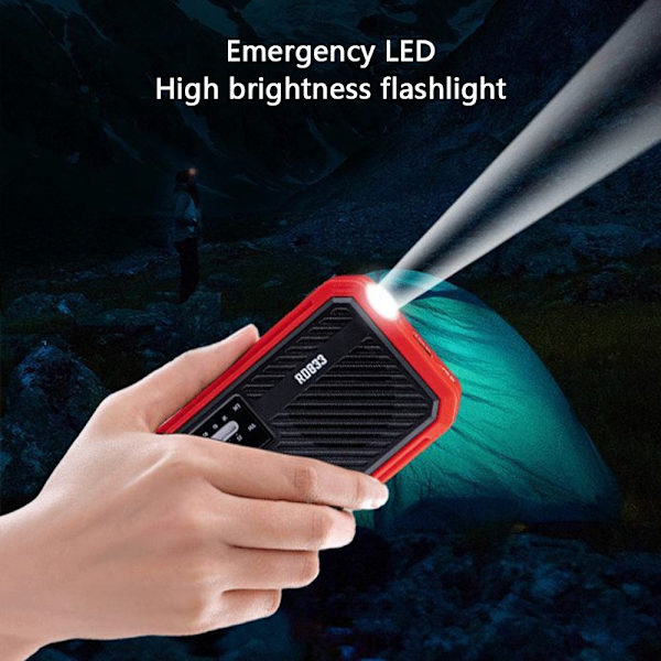 AM FM Radio Solar Laddning Handvev LED-Ficklampa PowerBank Röd