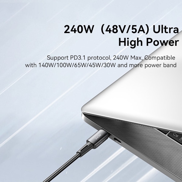 ESSAGER 2m USB-C til USB-C PD 240W Ladekabel Datakabel Hurtig opladning Black