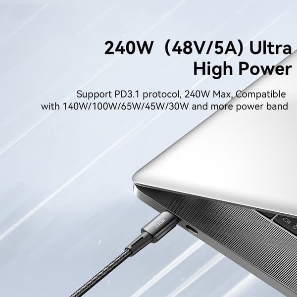 ESSAGER 2m USB-C till USB-C PD 240W Laddningskabel Datakabel Snabbladdning Svart