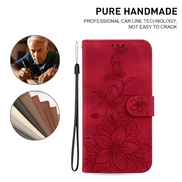 Til Xiaomi Redmi 14C 4G Cover Lily Flower Imprint Telefoncover med Støtte Red