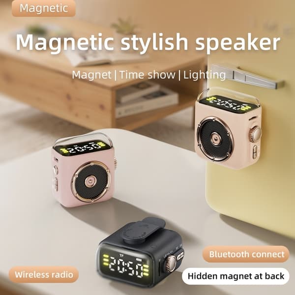 Magnetisk høyttaler nattlysklokke Bluetooth 5.3 lydenhet med bakklips Grey