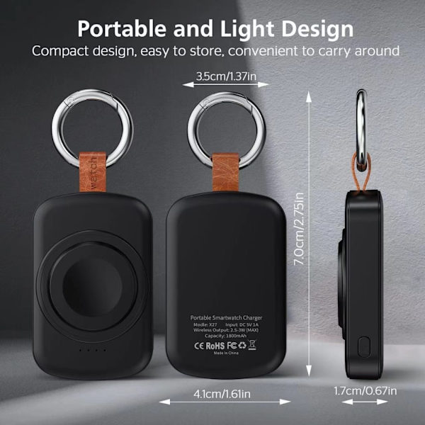 PowerBank För A Watch Series 1-3 42 4-6 SE 44 7-9 45 Ultra+2 49 Svart