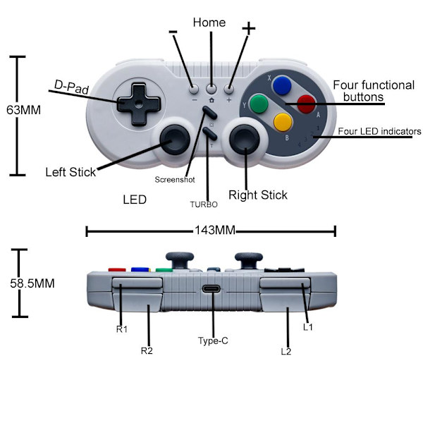 Kompatibel med Nintendo Switch Pro Wireless Gamepad Handkontroll grå