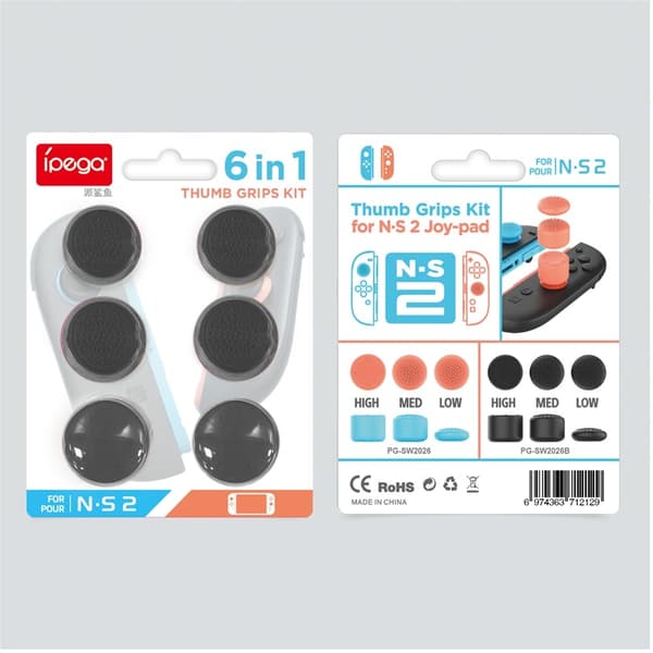 IPEGA 6 stk. 3 størrelser tommelfingergreb tommelfingergreb kompatibel med Nintendo Switch 2 Black