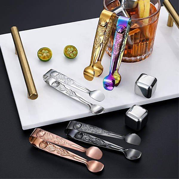 Ice Cube Spoon Tongs ruostumattomasta teräksestä valmistetut ruusukuvioiset miniruokapihdit Multicolor