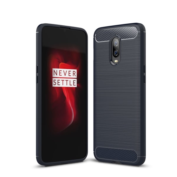 Carbon Fiber Texture TPU telefontaske til OnePlus 6T - Mørkeblå Black