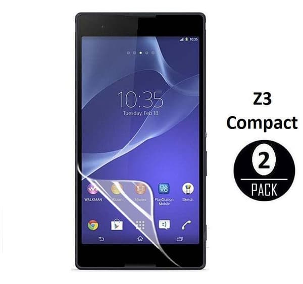 2stk skærmbeskyttere til Sony Z3 Compact + rengjøringsklut Transparent