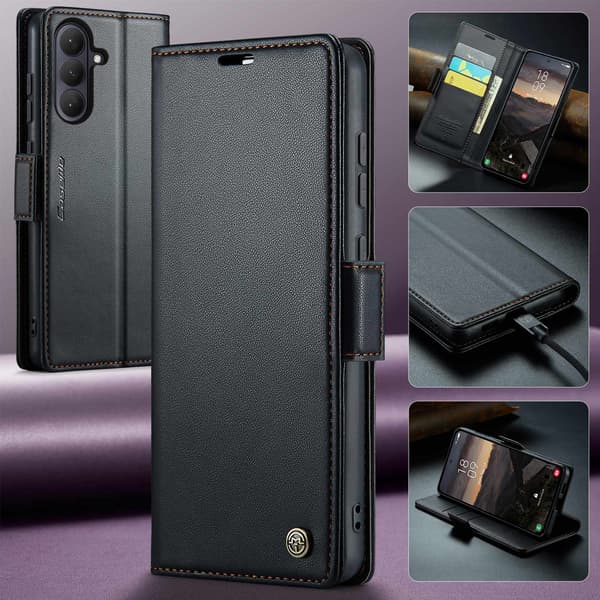 Til Samsung Galaxy A37 5G CASEME lommebokdeksel med stativ og litchi-tekstur svart