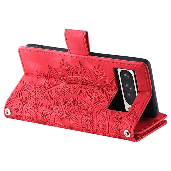 Til Google Pixel 10 Pro XL tegnebogscover Cover Shell Mandala Blomstermønster Red