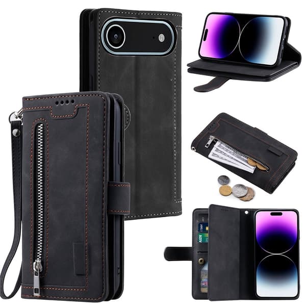 Til iPhone Air Etui med Lynlåslomme og 9 Kortlommer Black