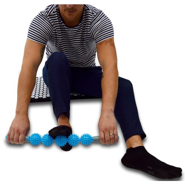 Massageroller med 5 spikbollar - triggerpunktmassage Blå