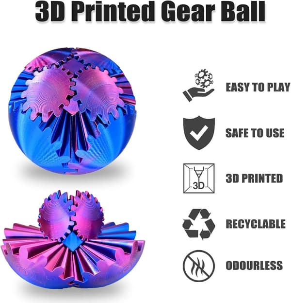 Gear Ball 3D-printed fidget toy, spinning ball or cube fidget toy Blågrön