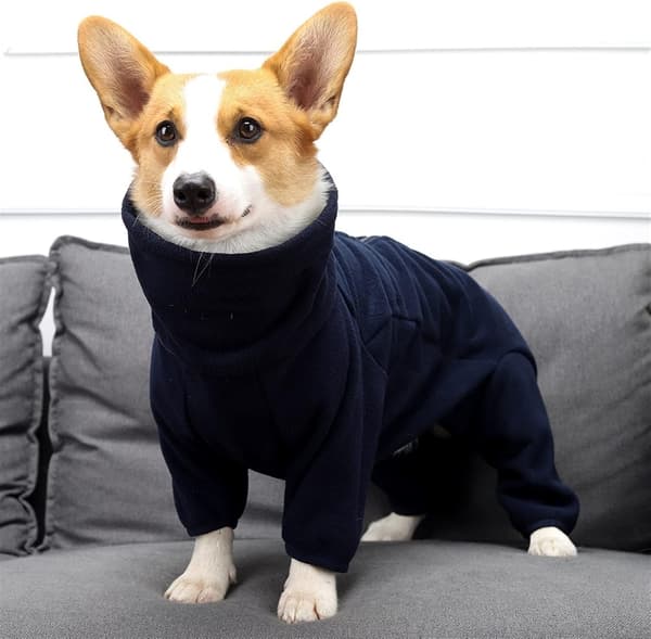 Hund vinterjacka fleece jumper pullover hundtäcke för stora hundar vinter varma tröjor för hund pyjamas liten navy blue XL