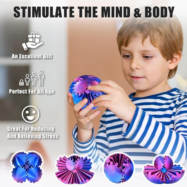 Gear Ball 3D-printed fidget toy, spinning ball or cube fidget toy Blågrön