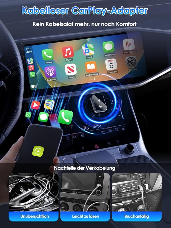 Trådlös 2-i-1-adapter för CarPlay/Android Auto