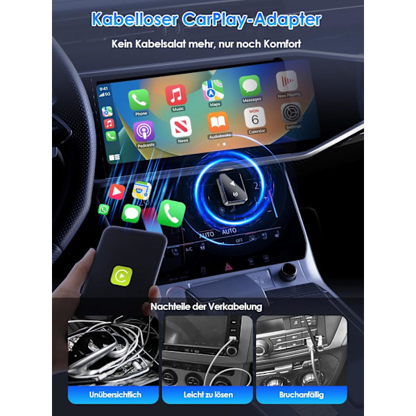 Trådløs adapter 2-i-1 til CarPlay/Android-bil