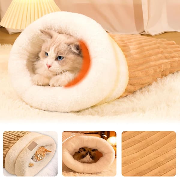 Kattsovsäck, fluffig kattsovsäck, bekväm kattsovsäck, Cat Winter Sleeping Bag,S