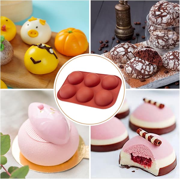 Silikoneform - Kugle / Halvkugle 6-dele - Is/Chokolade/Geléform Brun