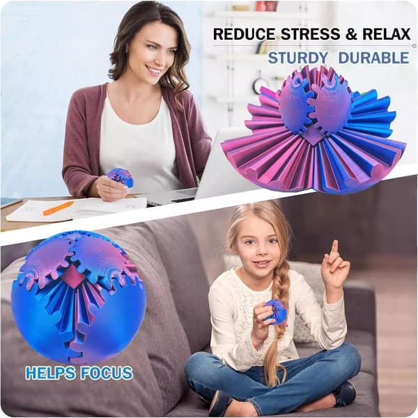 Gear Ball 3D-printed fidget toy, spinning ball or cube fidget toy Blågrön