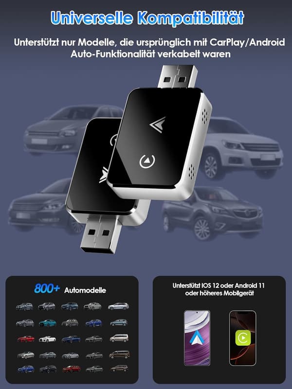 Trådlös 2-i-1-adapter för CarPlay/Android Auto