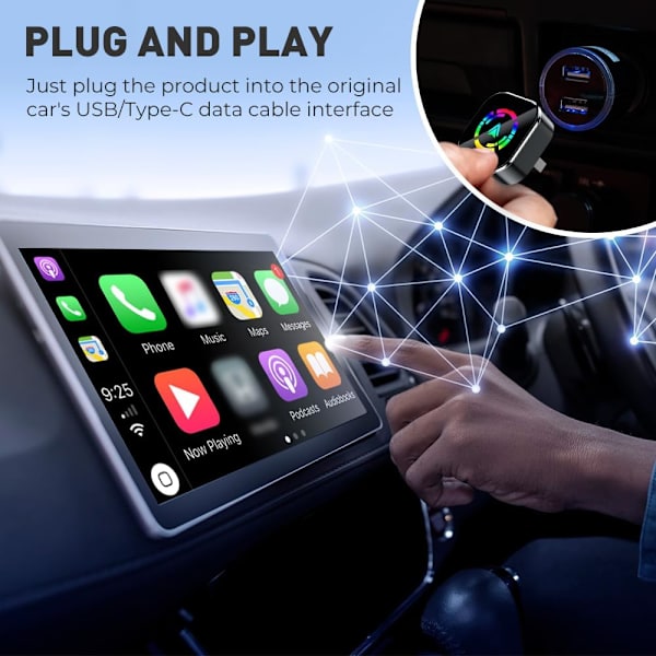 Uppgraderad trådlös CarPlay-adapter, mini USB bilspels trådlös adapter