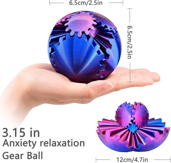 Gear Ball 3D-printed fidget toy, spinning ball or cube fidget toy Blågrön