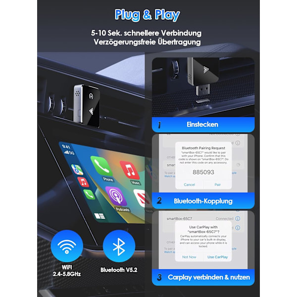 Trådløs adapter 2-i-1 til CarPlay/Android-bil