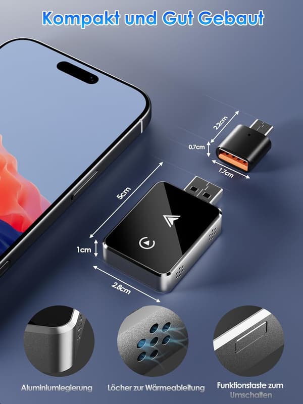 Trådlös 2-i-1-adapter för CarPlay/Android Auto