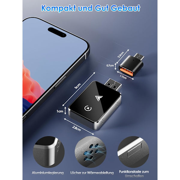 Trådløs adapter 2-i-1 til CarPlay/Android-bil