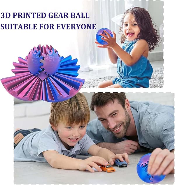 Gear Ball 3D-printed fidget toy, spinning ball or cube fidget toy Blågrön