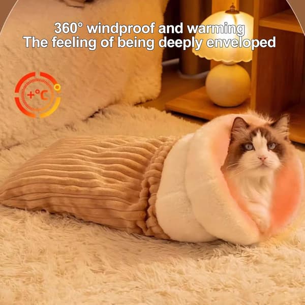 Kattsovsäck, fluffig kattsovsäck, bekväm kattsovsäck, Cat Winter Sleeping Bag,L