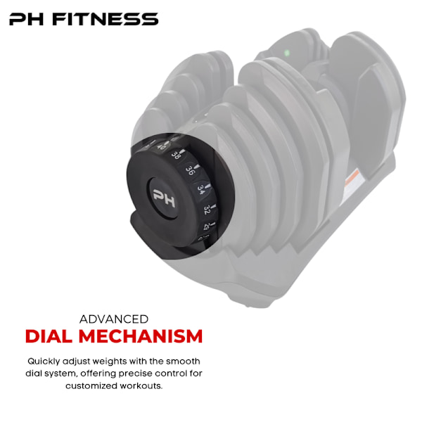 PH Fitness Justerbara Hantlar Set 5-40KG (2 st)  – Dumbells Hantelset - Justerbar - 15-17 Viktinställningar / Fria Vikter Svart