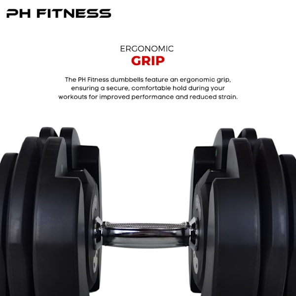 PH Fitness Justerbara Hantlar Set 5-40KG (2 st)  – Dumbells Hantelset - Justerbar - 15-17 Viktinställningar / Fria Vikter Svart