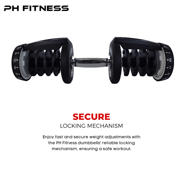 PH Fitness Justerbara Hantlar Set 5-40KG (2 st)  – Dumbells Hantelset - Justerbar - 15-17 Viktinställningar / Fria Vikter Svart