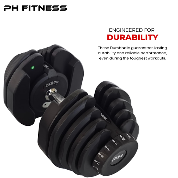 PH Fitness Justerbara Hantlar Set 5-40KG (2 st)  – Dumbells Hantelset - Justerbar - 15-17 Viktinställningar / Fria Vikter Svart