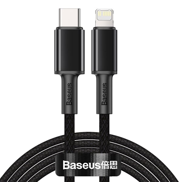 BASEUS 2m 20W PD Type-C Lightning Flätad Nylon Datakabel - Svart