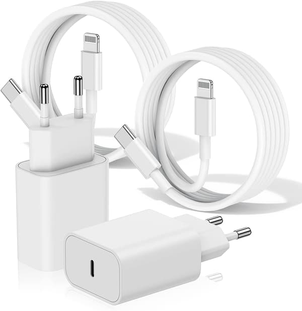 (2) iPhone hurtiglader USB-C 20W strømadapter med kabel (2 stk) (20W + 1 meter)