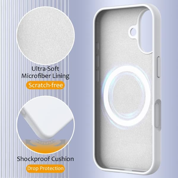 iPhone 17 Støtsikkert silikondeksel (med MagSafe, hvit) Vit