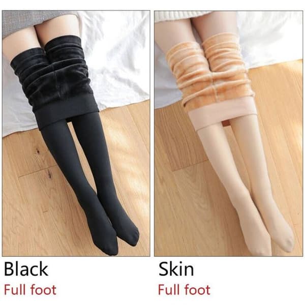 Dame højtaljede fleeceforede vinterstrømpebukser, elastiske slanke fløjlsstrømpebukser, 2 stk. halvlængde sæt, sort, XL Black Half 2pcs XL
