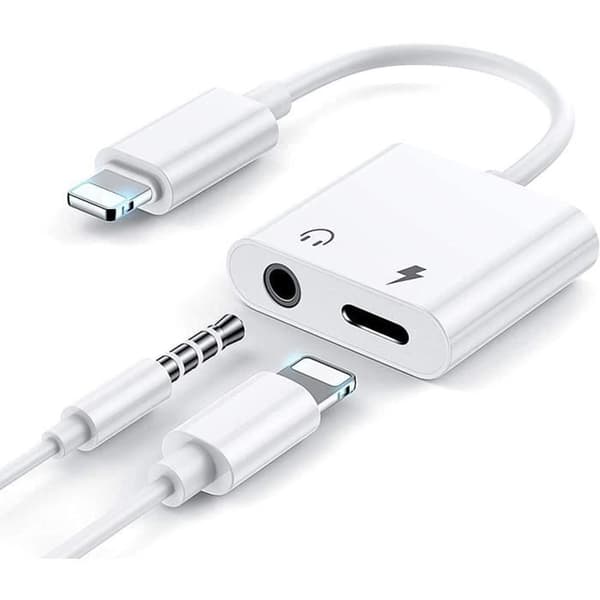 Dobbeltport Lightning til 3,5 mm mini-jackkabeladapter, 2-i-1 Lightning-konverteringsadapter.