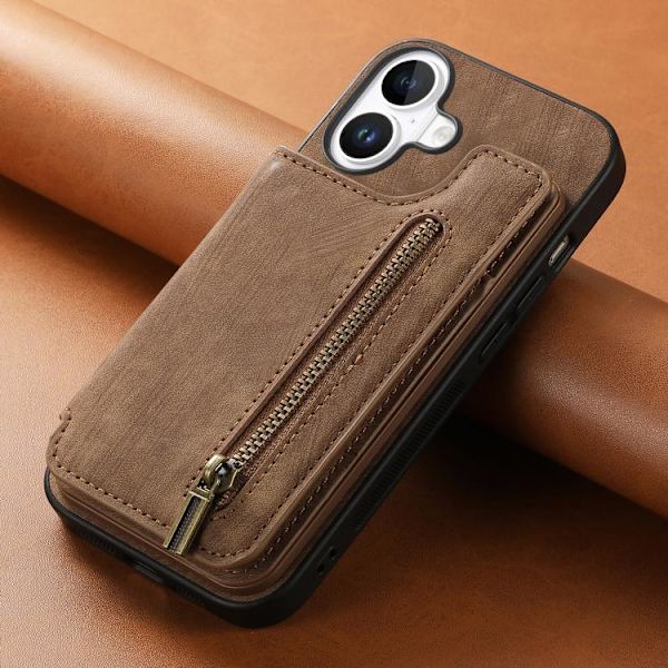 iPhone 17 Retro Læder Lynlås Etui Blå Blå