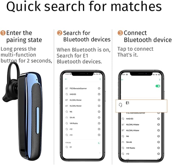 Trådlöst Bluetooth-headset, E1 Bluetooth-headset Handsfree Business Headset Trådlösa stereoheadset
