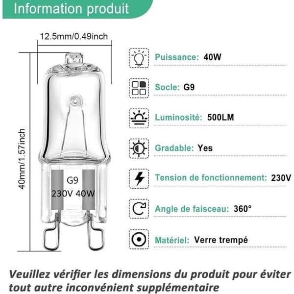 10-pack G9 40W halogenlampor - Varmvit 2700K, dimbar, G9-sockel