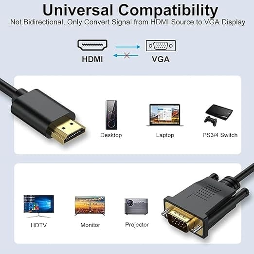 HDMI til VGA Kabeladapter 1,8 m Sort