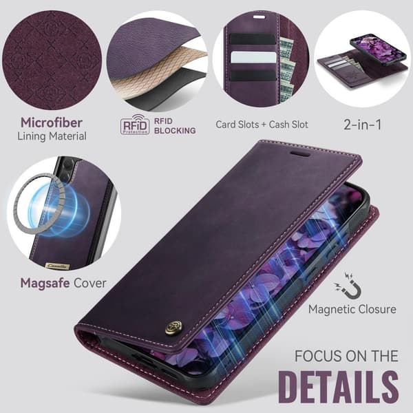 (For iPhone 16E) Caseme 2-i-1 Avtakbart Magnetisk Lommebokdeksel med RFID-beskyttelse og Justerbart Stativ, Blå bl?